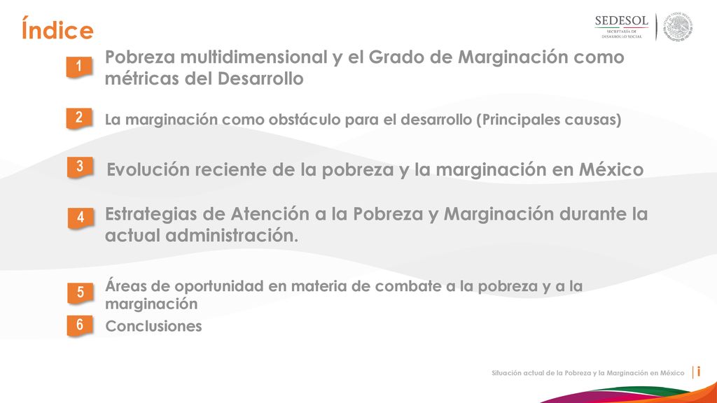 Índice 1. Pobreza multidimensional y el Grado de Marginación como métricas del Desarrollo. 2.