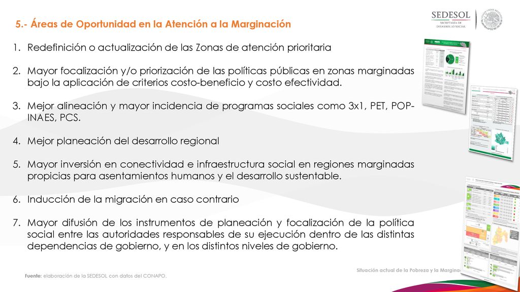 5.- Áreas de Oportunidad en la Atención a la Marginación