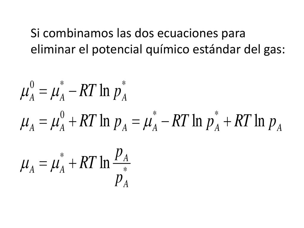 Si combinamos las dos ecuaciones para eliminar el potencial químico estándar del gas: