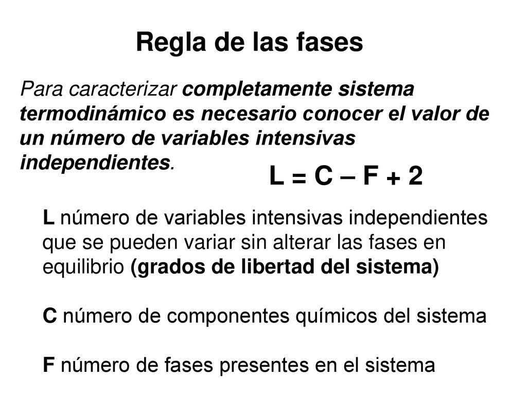 Regla de las fases L = C – F + 2