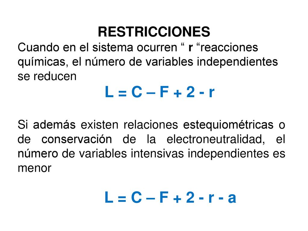 L = C – F r L = C – F r - a RESTRICCIONES