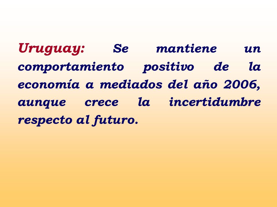 Uruguay: Se mantiene un comportamiento positivo de la economía a mediados del año 2006, aunque crece la incertidumbre respecto al futuro.