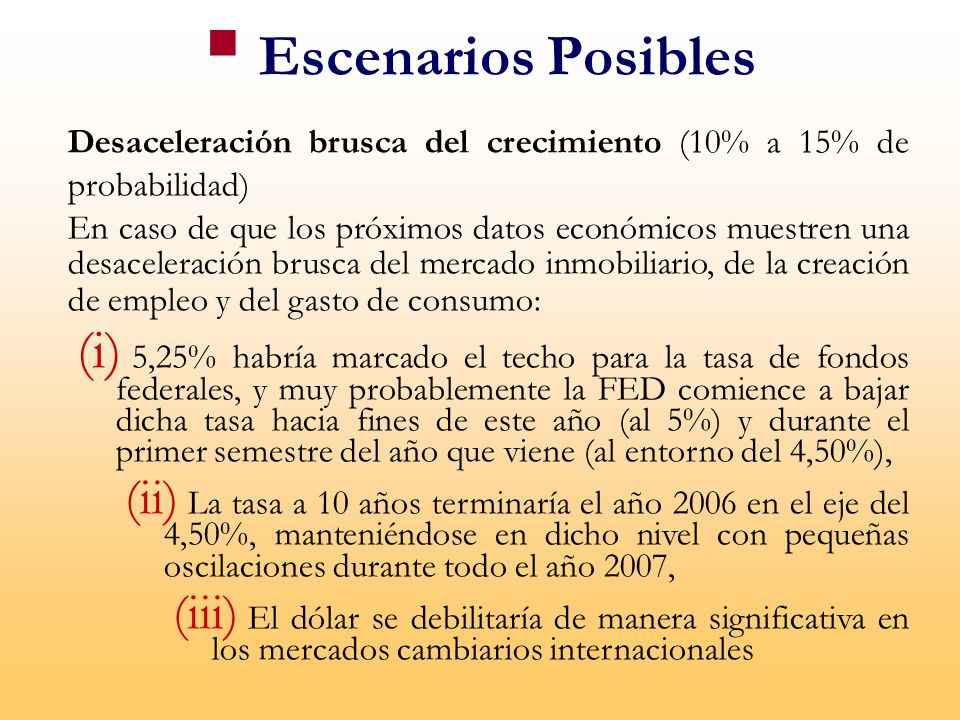 Escenarios Posibles Desaceleración brusca del crecimiento (10% a 15% de probabilidad)