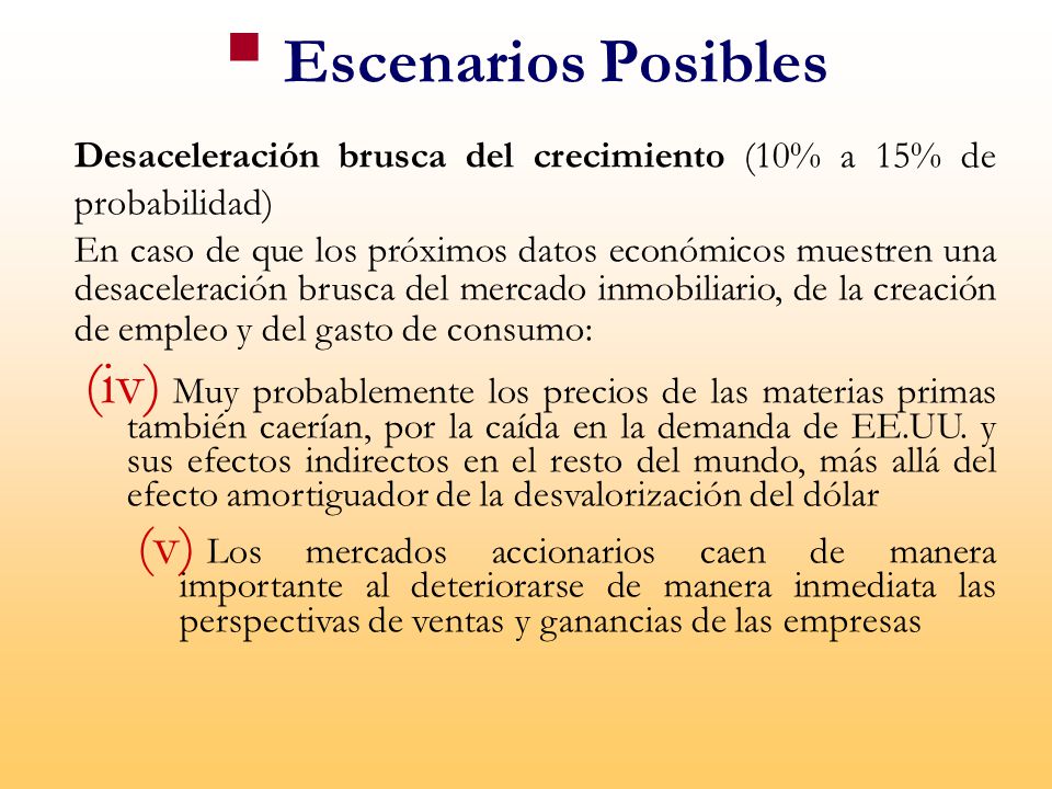 Escenarios Posibles Desaceleración brusca del crecimiento (10% a 15% de probabilidad)