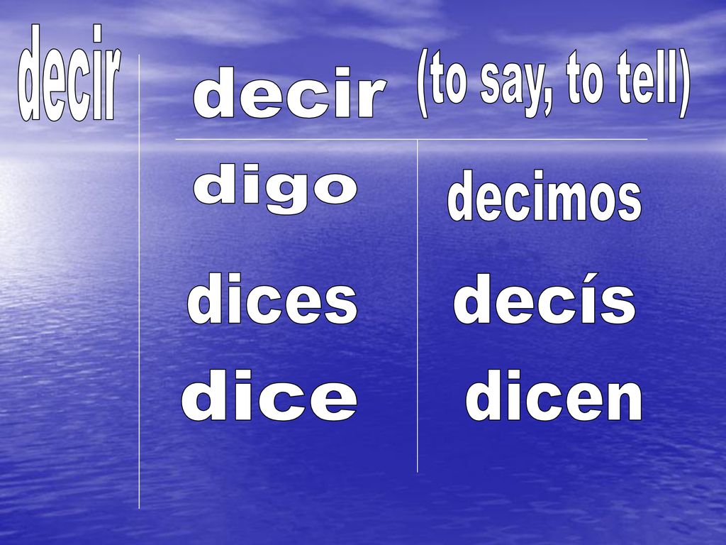 decir (to say, to tell) decir digo decimos dices decís dice dicen