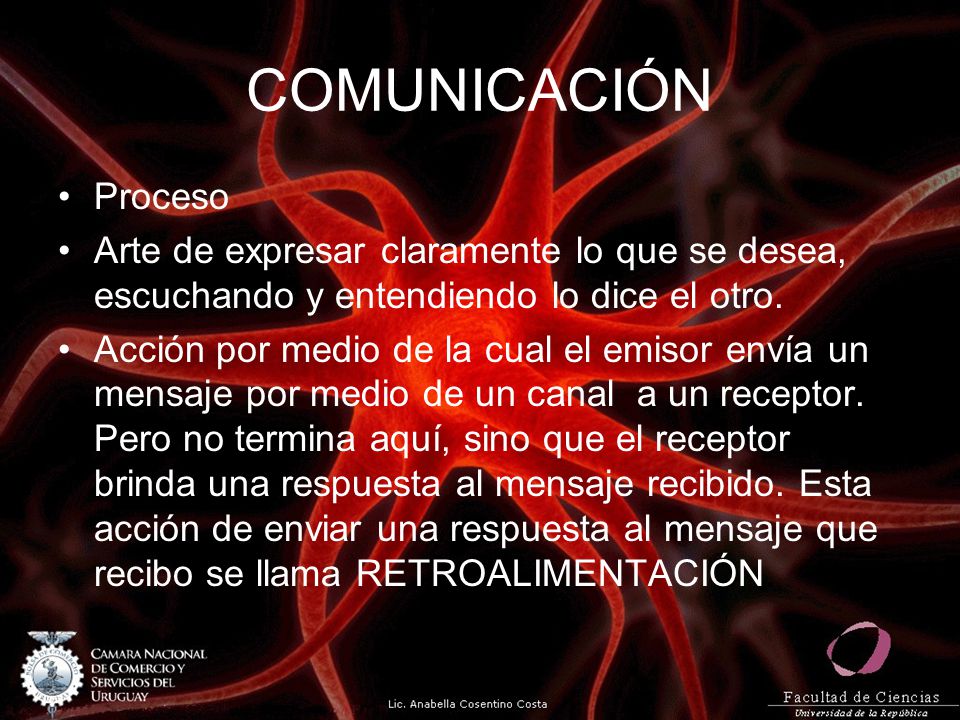 COMUNICACIÓN Proceso. Arte de expresar claramente lo que se desea, escuchando y entendiendo lo dice el otro.
