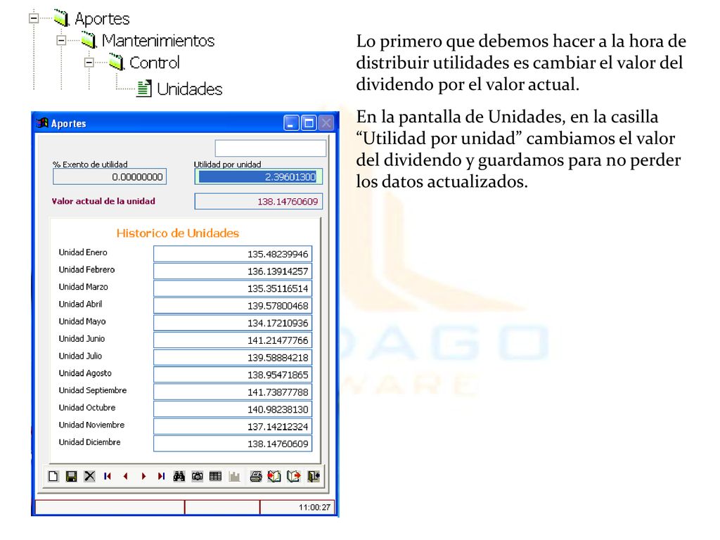 Lo primero que debemos hacer a la hora de distribuir utilidades es cambiar el valor del dividendo por el valor actual.