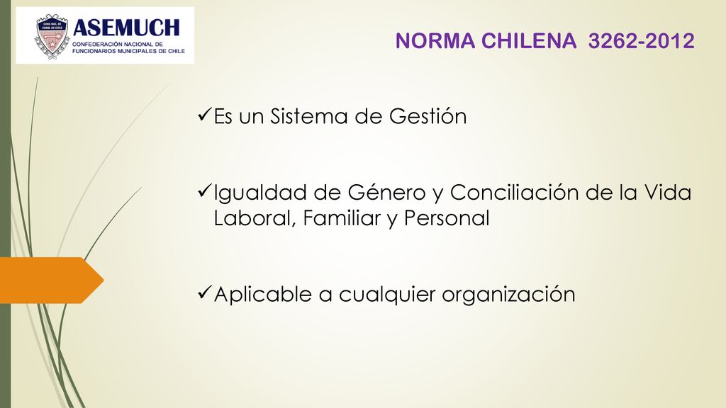 NORMA CHILENA Es un Sistema de Gestión. Igualdad de Género y Conciliación de la Vida Laboral, Familiar y Personal.