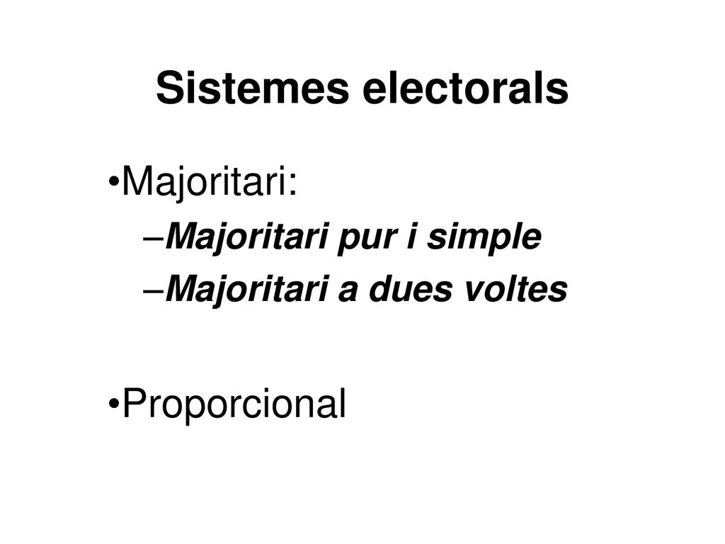 Sistemes electorals Majoritari: Proporcional Majoritari pur i simple