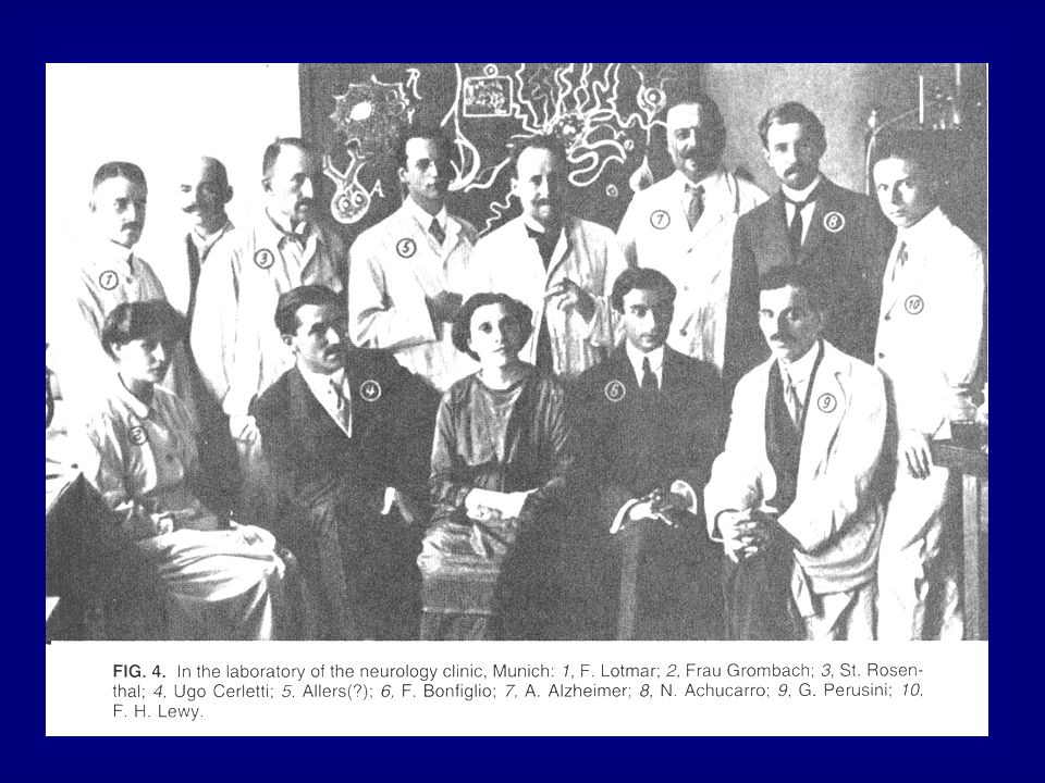 A picture of Alois Alzheimer and his co-workers in which Friedrich Lewy is standing to the very right side of the picture.