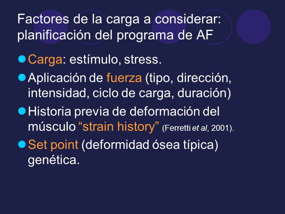 Factores de la carga a considerar: planificación del programa de AF