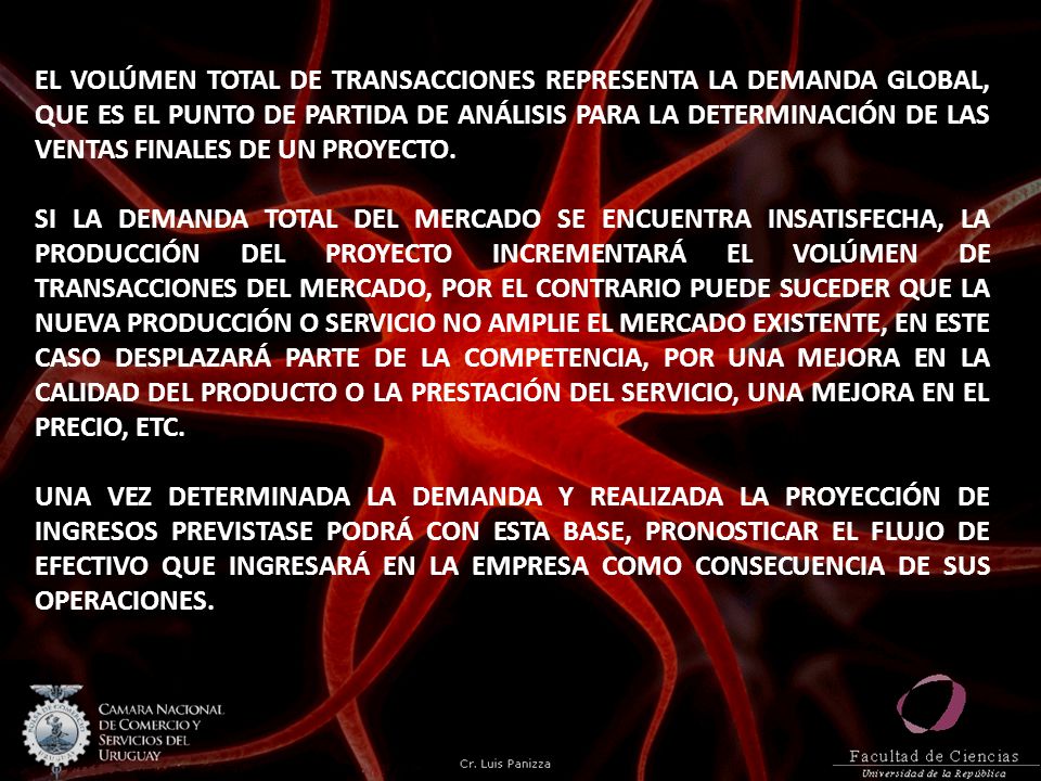 EL VOLÚMEN TOTAL DE TRANSACCIONES REPRESENTA LA DEMANDA GLOBAL, QUE ES EL PUNTO DE PARTIDA DE ANÁLISIS PARA LA DETERMINACIÓN DE LAS VENTAS FINALES DE UN PROYECTO.
