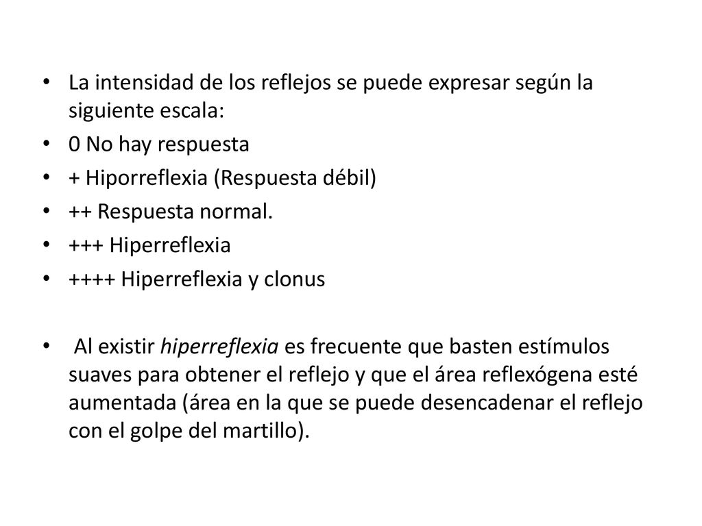 La intensidad de los reflejos se puede expresar según la siguiente escala: