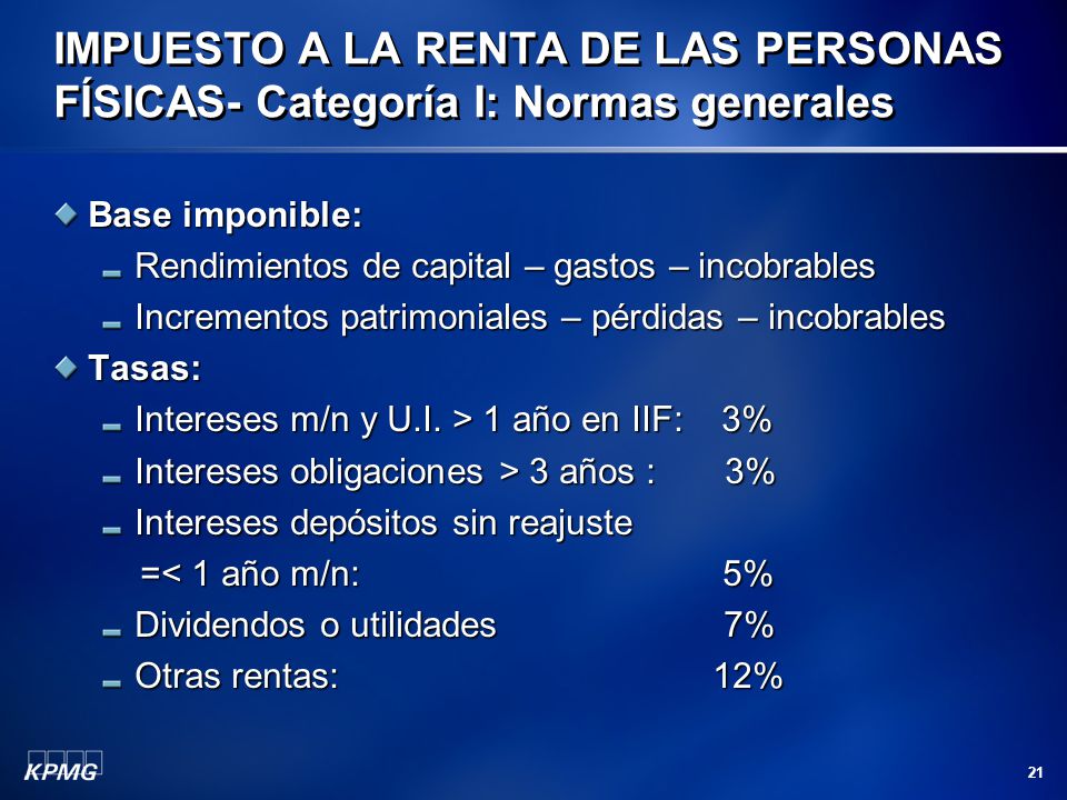 IMPUESTO A LA RENTA DE LAS PERSONAS FÍSICAS- Categoría I: Normas generales