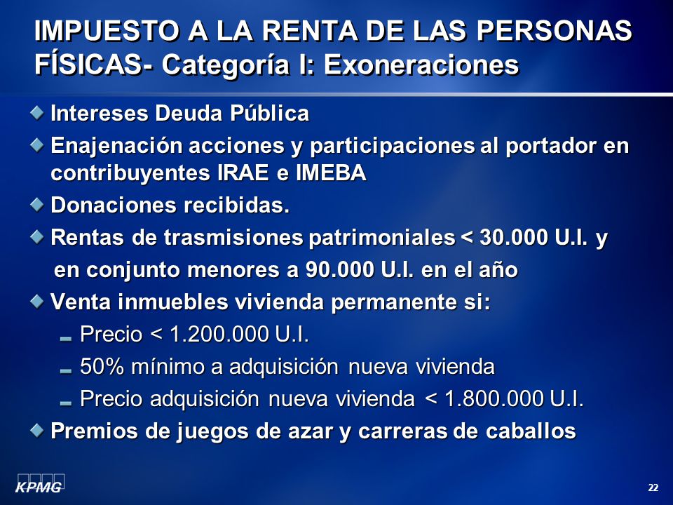 IMPUESTO A LA RENTA DE LAS PERSONAS FÍSICAS- Categoría I: Exoneraciones