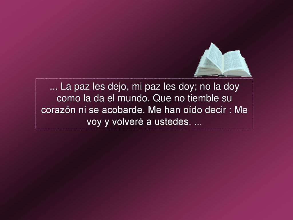 La paz les dejo, mi paz les doy; no la doy como la da el mundo