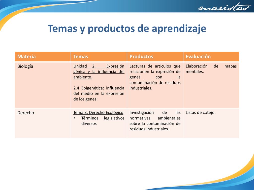 Temas y productos de aprendizaje