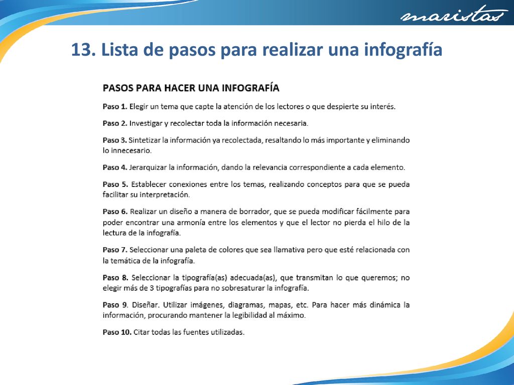 13. Lista de pasos para realizar una infografía