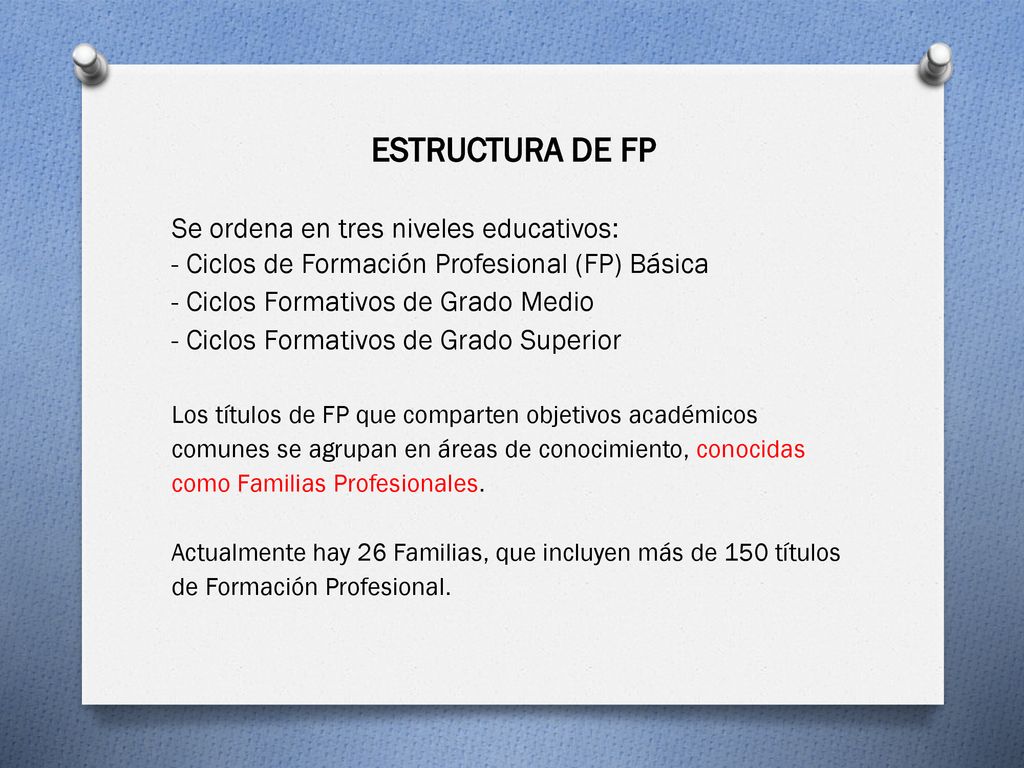 ESTRUCTURA DE FP Se ordena en tres niveles educativos: