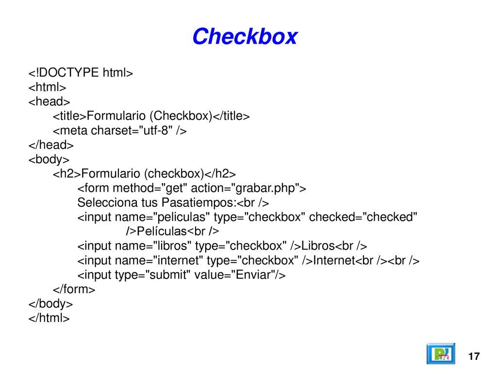 Checkbox <!DOCTYPE html> <html> <head>
