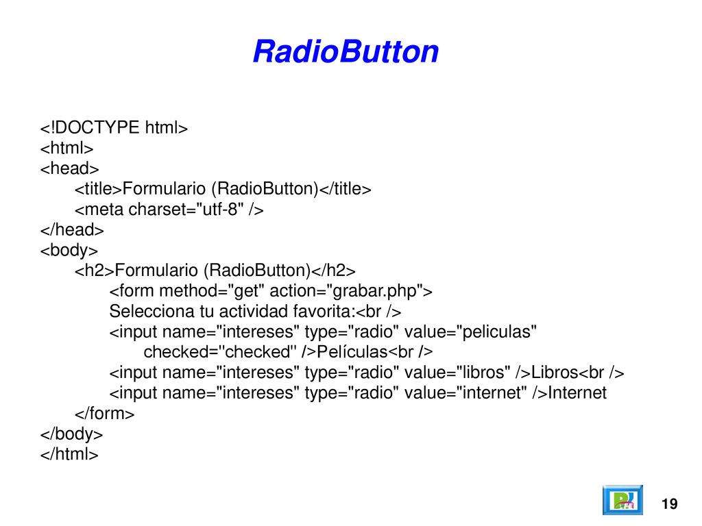 RadioButton <!DOCTYPE html> <html> <head>