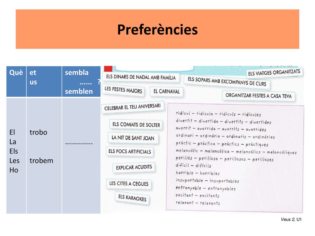 Preferències Què et us sembla semblen El La Els Les Ho