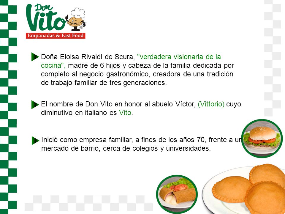 Doña Eloisa Rivaldi de Scura, verdadera visionaria de la cocina , madre de 6 hijos y cabeza de la familia dedicada por completo al negocio gastronómico, creadora de una tradición de trabajo familiar de tres generaciones.