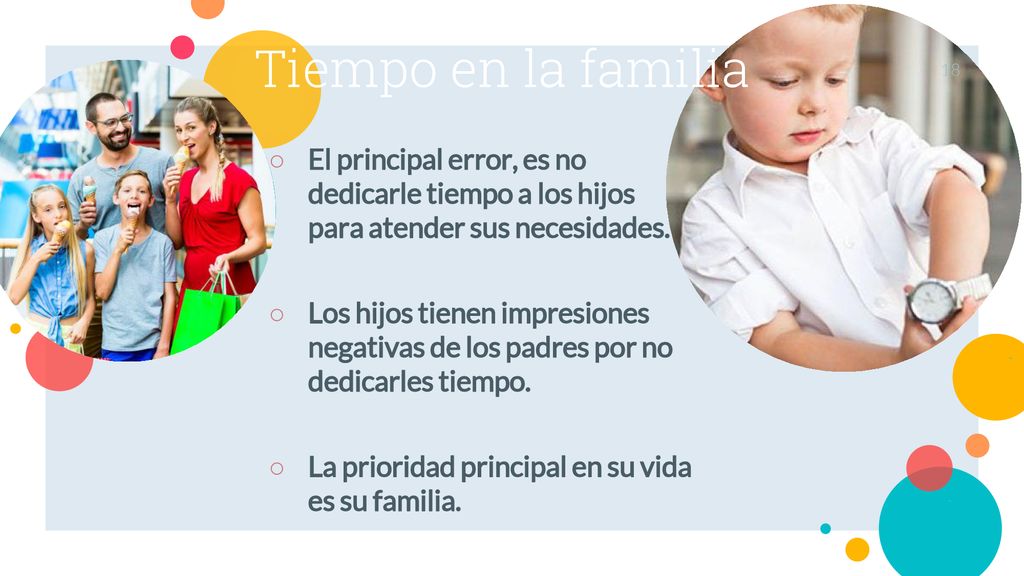 Tiempo en la familia El principal error, es no dedicarle tiempo a los hijos para atender sus necesidades.