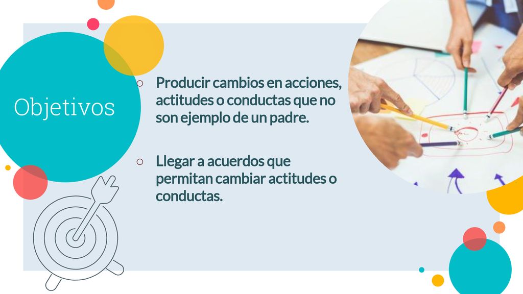 Objetivos Producir cambios en acciones, actitudes o conductas que no son ejemplo de un padre.