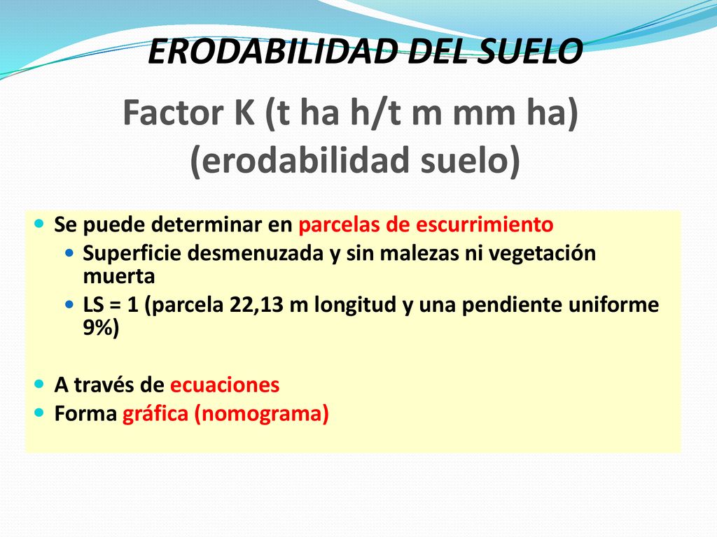 Factor K (t ha h/t m mm ha) (erodabilidad suelo)