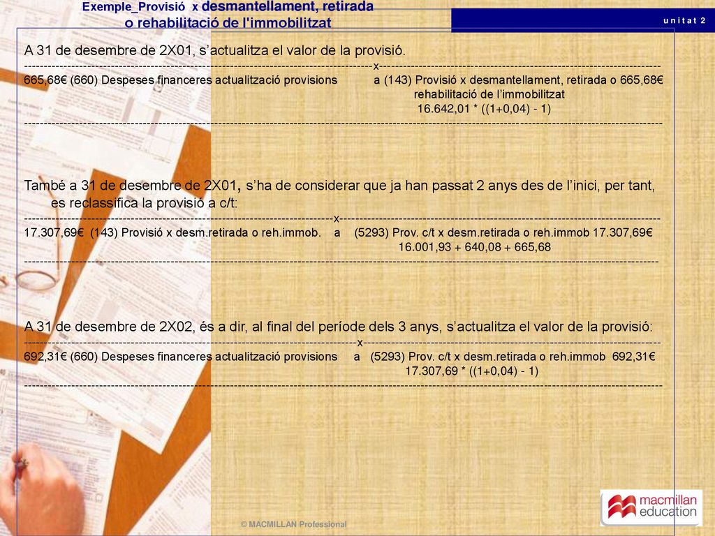 A 31 de desembre de 2X01, s’actualitza el valor de la provisió.