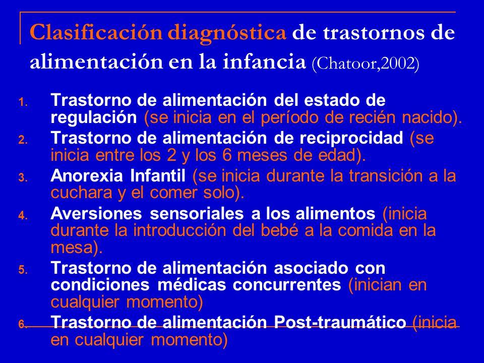 Clasificación diagnóstica de trastornos de alimentación en la infancia (Chatoor,2002)