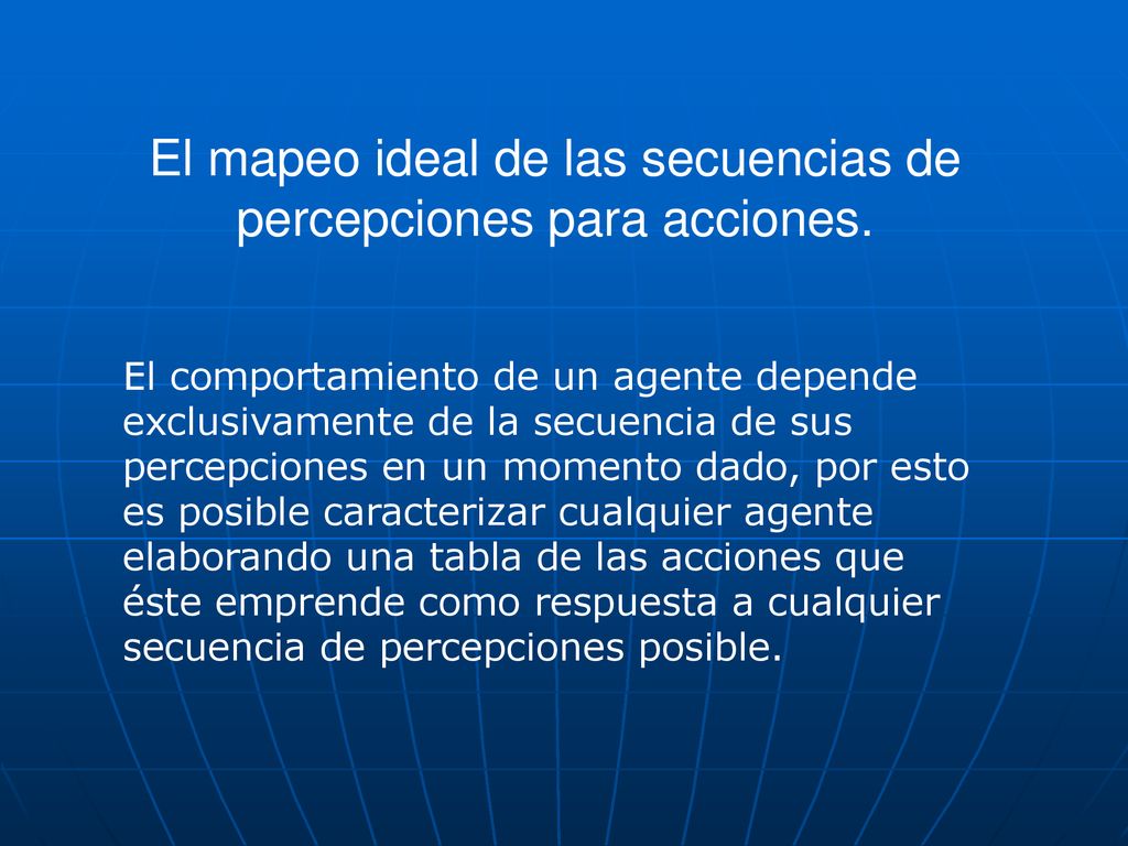 El mapeo ideal de las secuencias de percepciones para acciones.