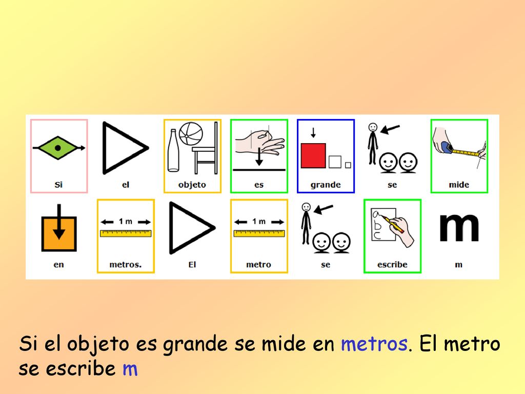 Si el objeto es grande se mide en metros. El metro se escribe m