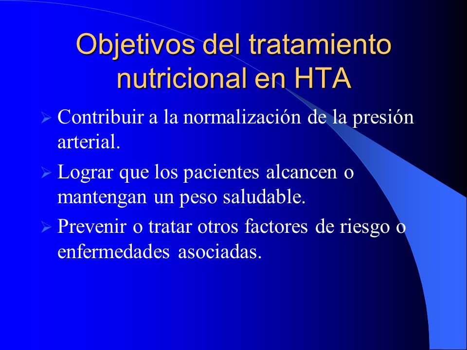 Objetivos del tratamiento nutricional en HTA
