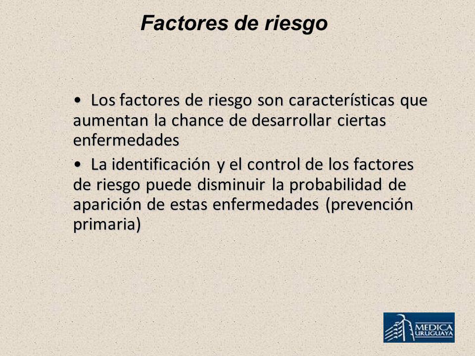 Factores de riesgo Los factores de riesgo son características que aumentan la chance de desarrollar ciertas enfermedades.