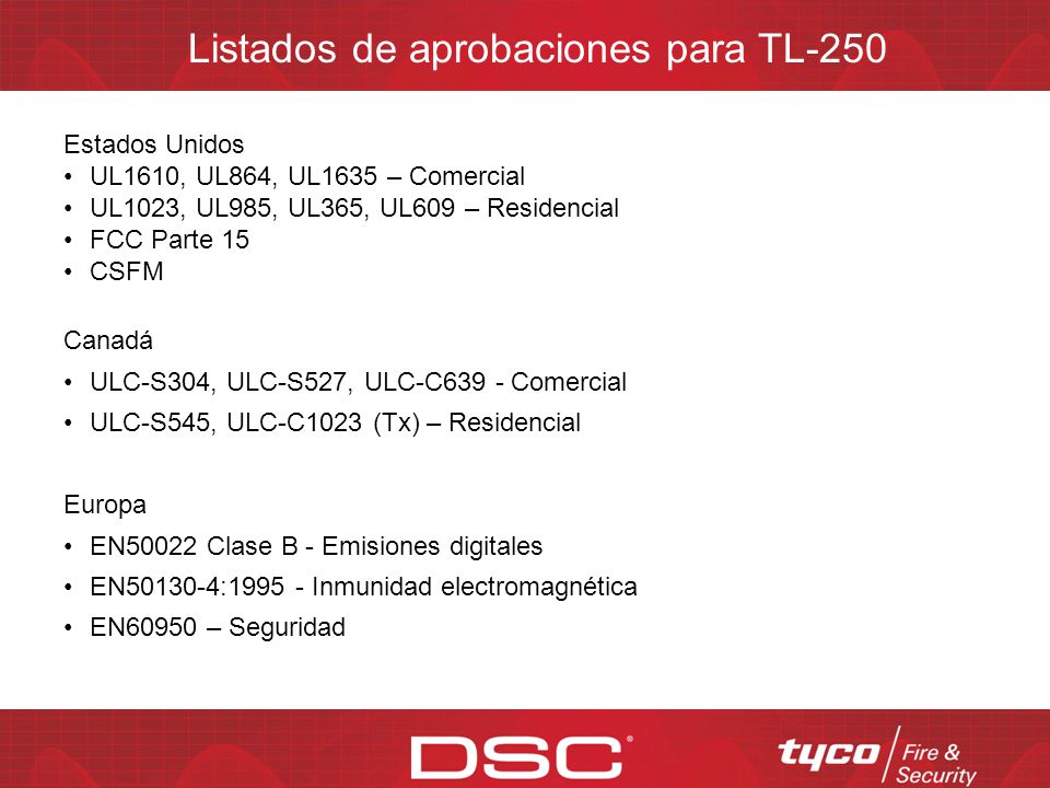 Listados de aprobaciones para TL-250