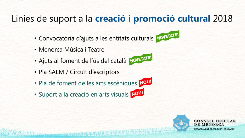 Línies de suport a la creació i promoció cultural 2018
