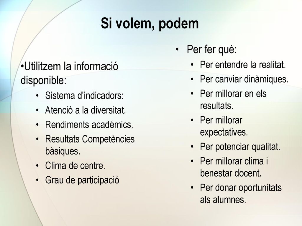Si volem, podem Per fer què: Utilitzem la informació disponible: