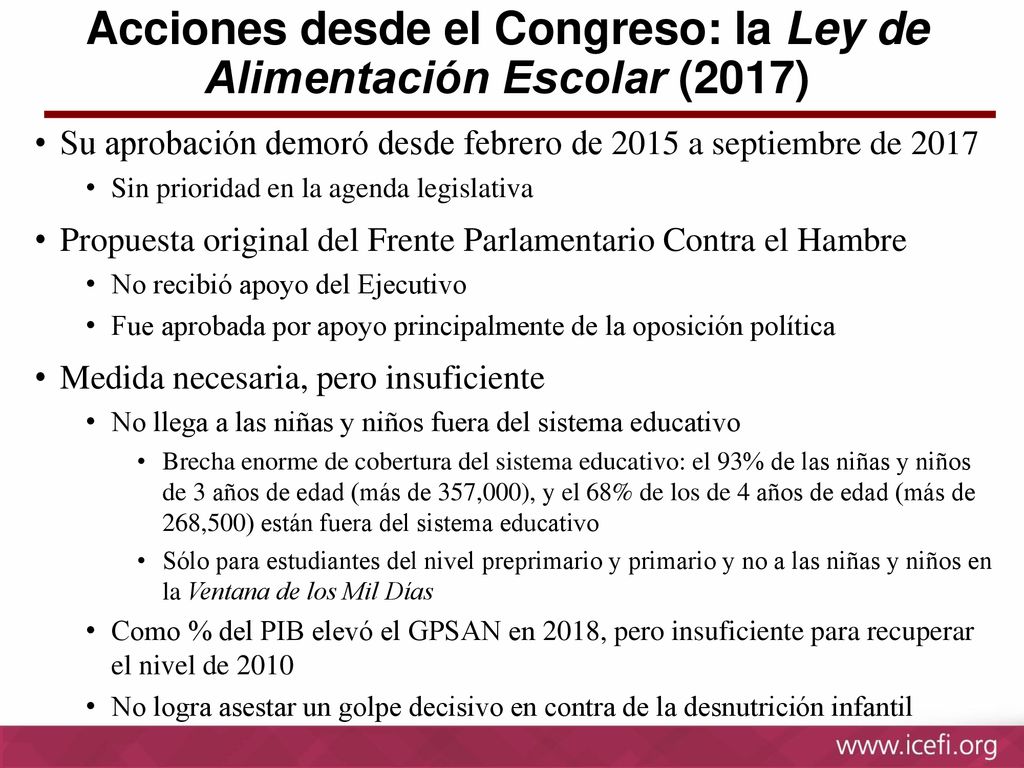 Acciones desde el Congreso: la Ley de Alimentación Escolar (2017)