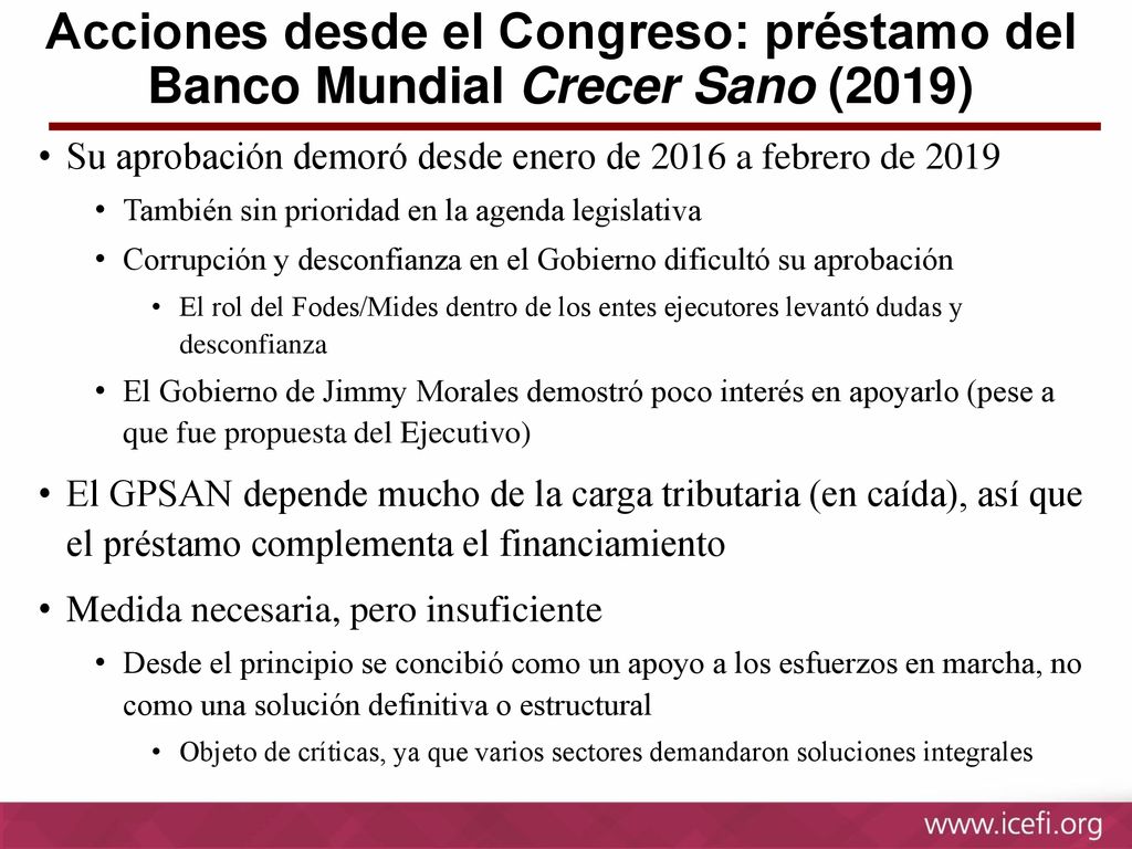 Acciones desde el Congreso: préstamo del Banco Mundial Crecer Sano (2019)