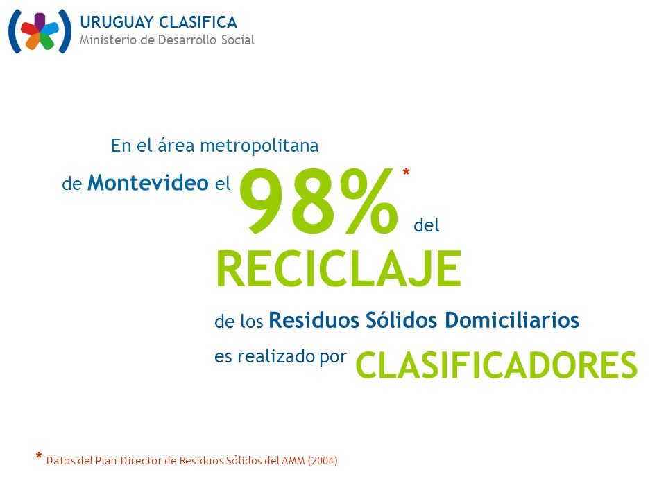 98% RECICLAJE CLASIFICADORES En el área metropolitana de Montevideo el