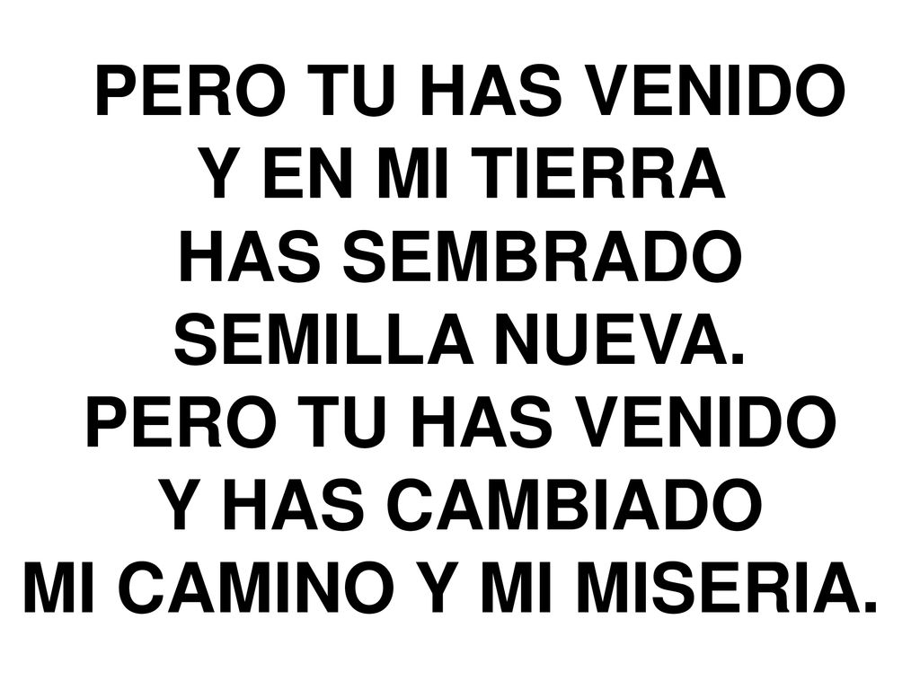 PERO TU HAS VENIDO Y EN MI TIERRA. HAS SEMBRADO. SEMILLA NUEVA. PERO TU HAS VENIDO. Y HAS CAMBIADO.