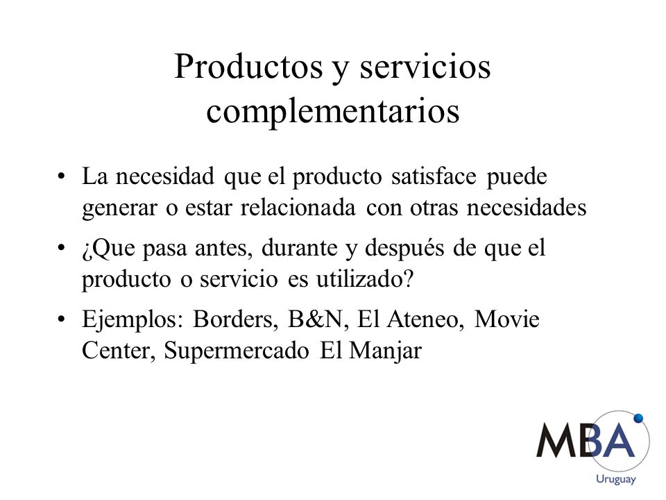Productos y servicios complementarios