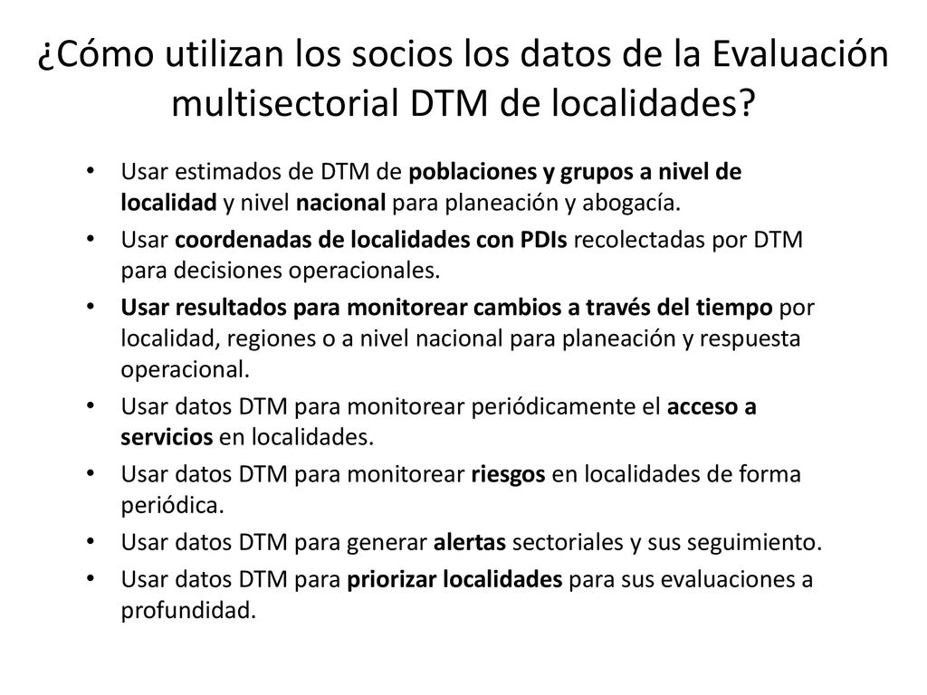 ¿Cómo utilizan los socios los datos de la Evaluación multisectorial DTM de localidades