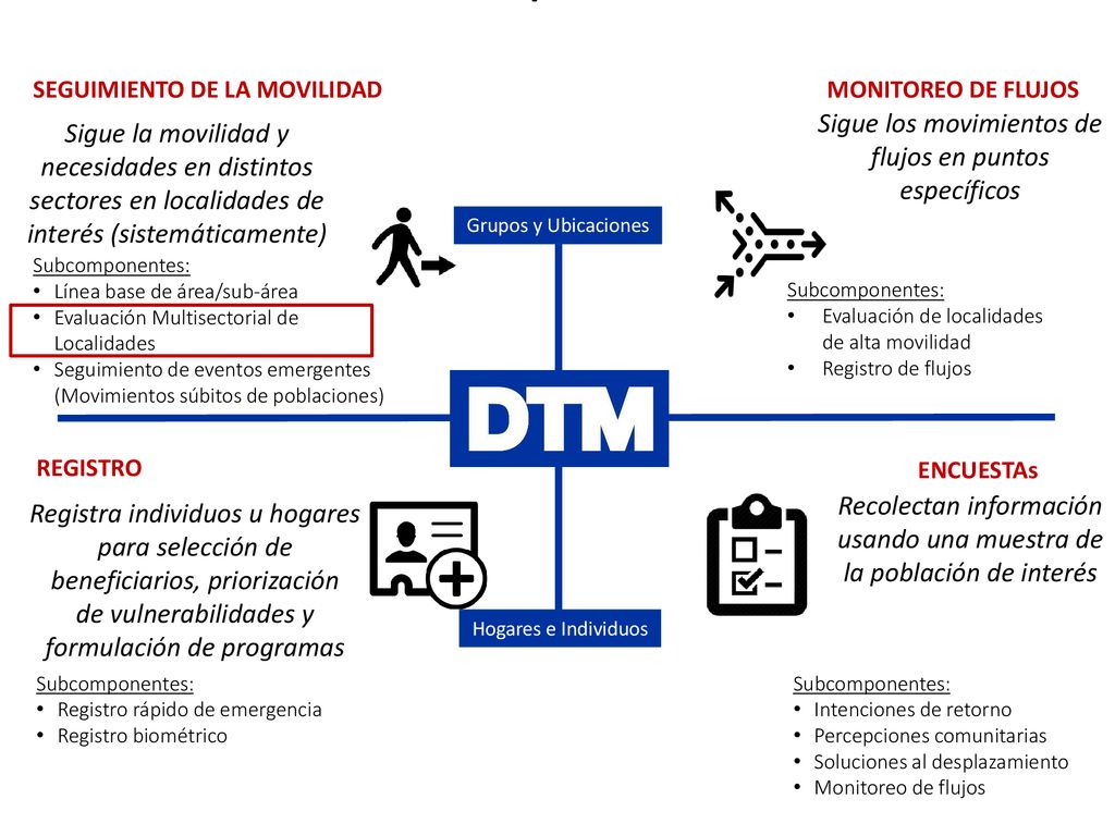 Componentes DTM Sigue los movimientos de flujos en puntos específicos