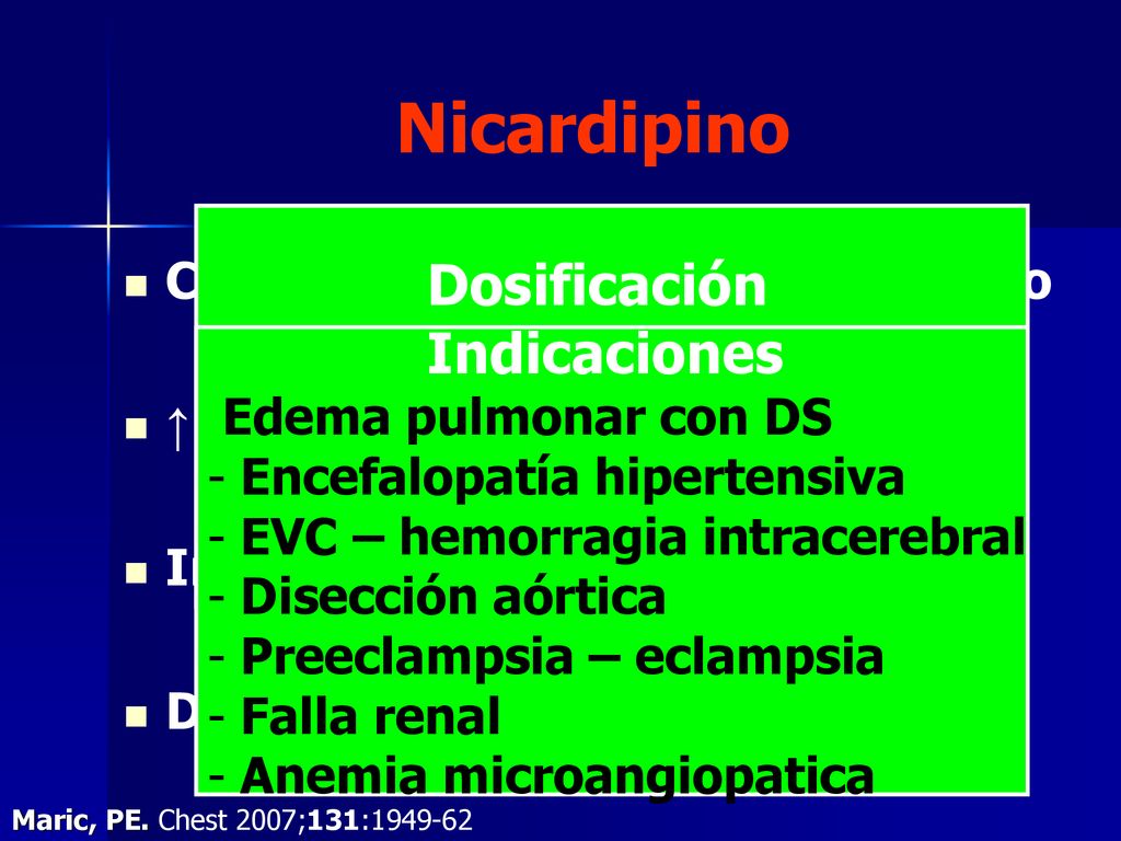 Nicardipino Dosificación Calcio antagonista dihidropiridinico