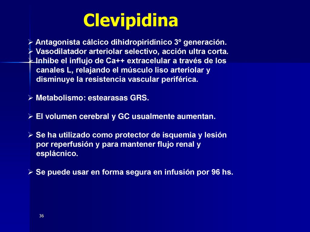 Clevipidina Antagonista cálcico dihidropiridínico 3º generación.