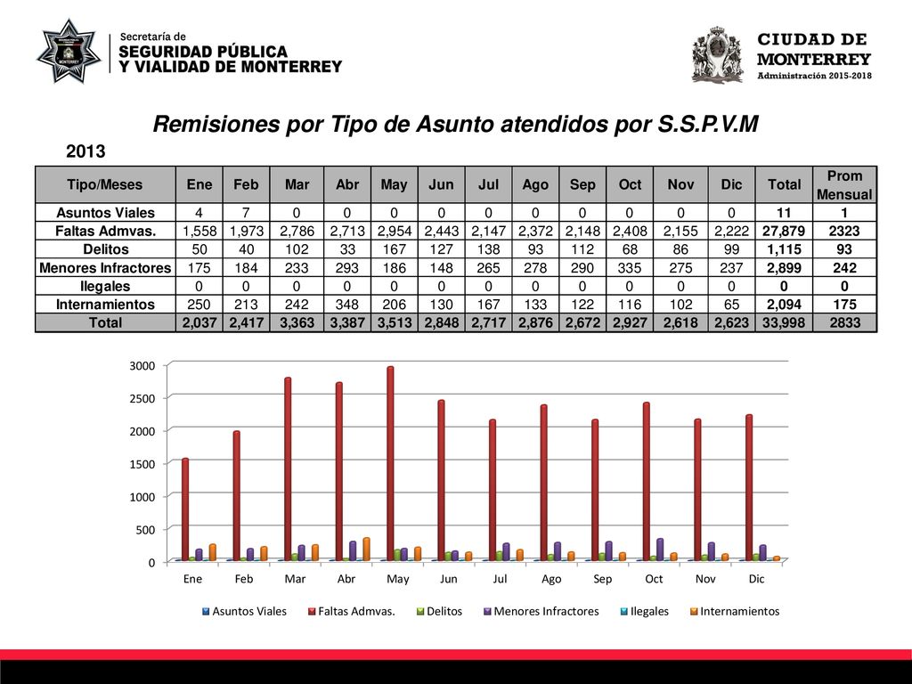 Remisiones por Tipo de Asunto atendidos por S.S.P.V.M