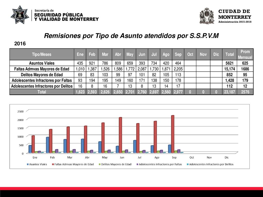 Remisiones por Tipo de Asunto atendidos por S.S.P.V.M